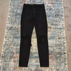 American Eagle Super Stretch X Hi Rise Skinny Black Jeans with distressed knees
